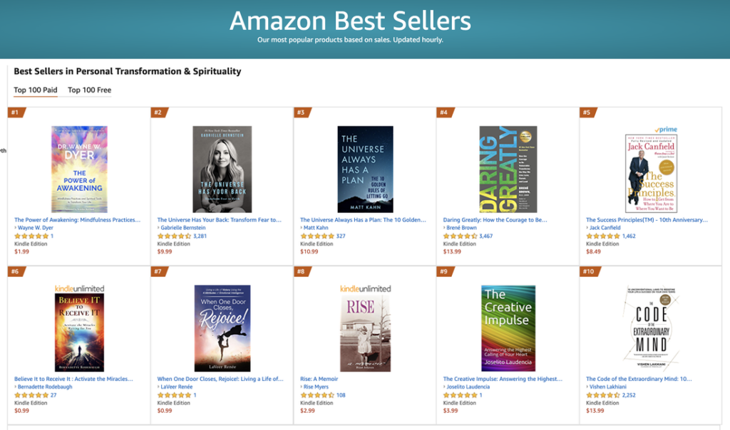 Cropped screenshot of Amazon's best seller list featuring The Creative Impulse Book at position #9.